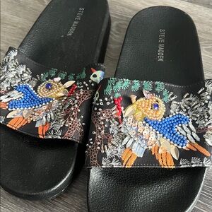 Steve Madden Black Embellished Parrot Slide Sandals